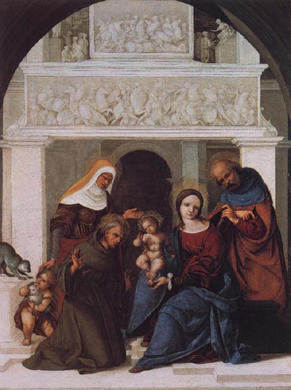 Lodovico Mazzolino The Holy Family with Saints John the Baptist,Elizabeth and Francis